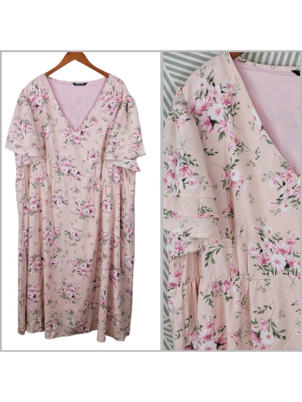 BloomChic Pink Floral V-Neck Maxi Dress